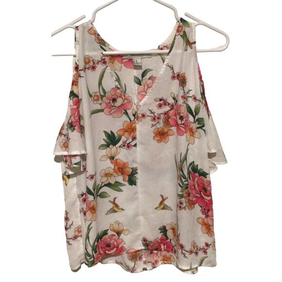 Forever 21 Womens Floral Open Shoulder Semi Sheer Pullover Top Size Medium - Picture 3 of 5